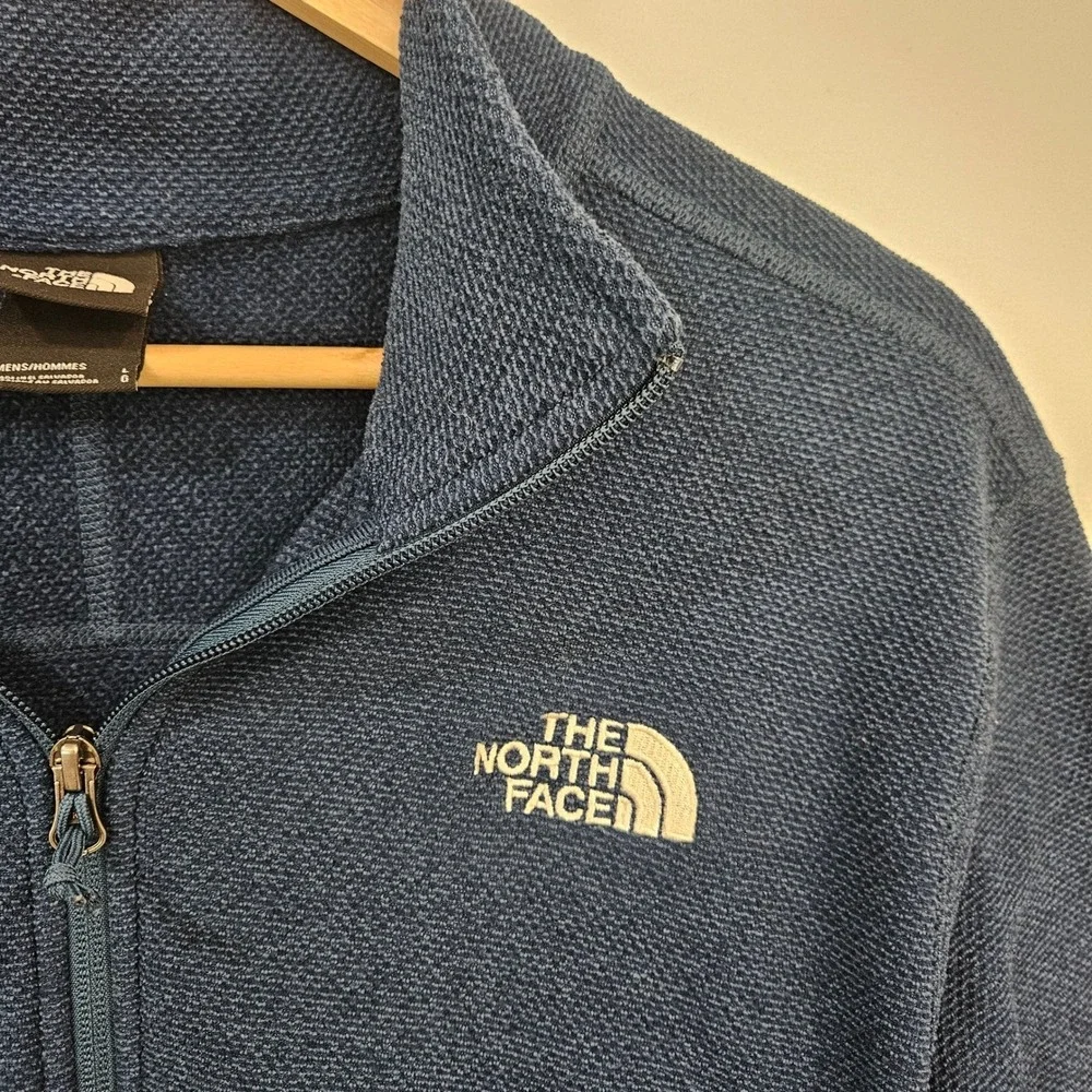 The North Face Mens 1/4 Zip L Blue Textured Knit Sweater Lightweight‎ Outdoor
